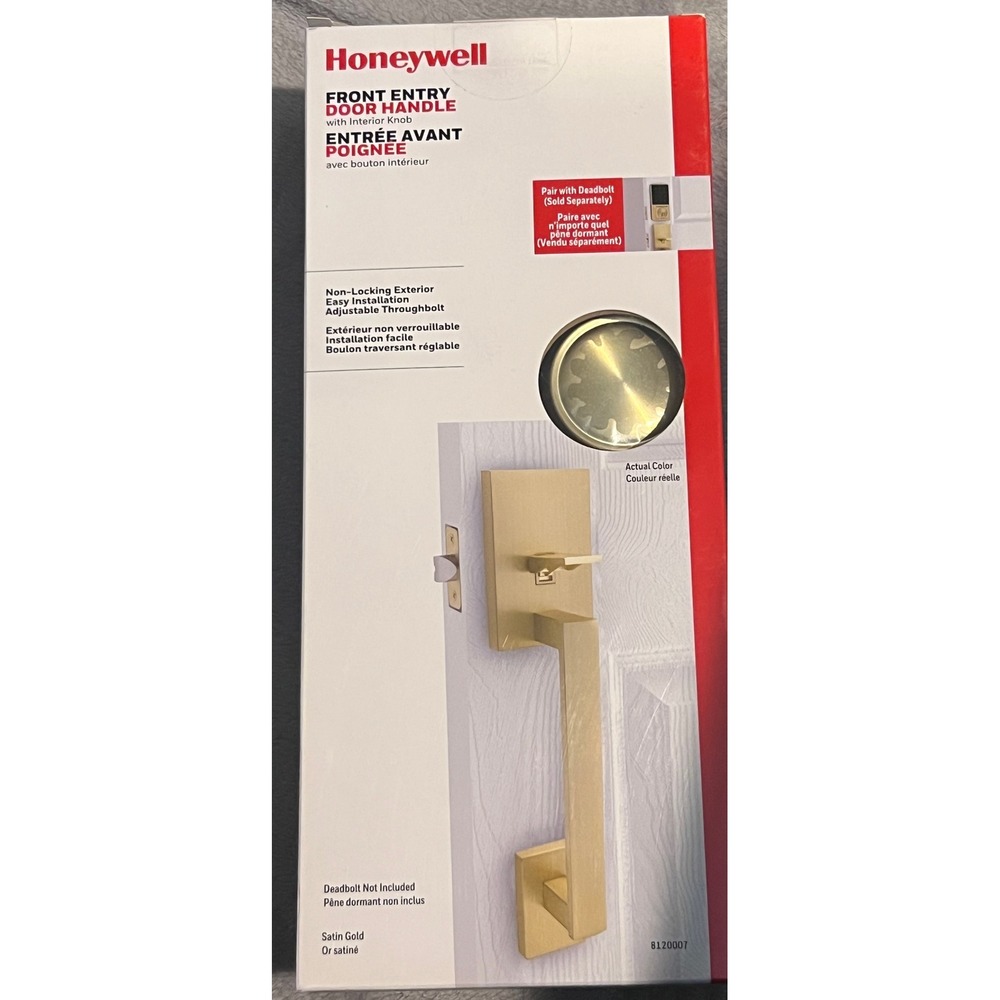 Honeywell Front Entry Door Handle with Interior Knob Satin Gold 8120007 NEW